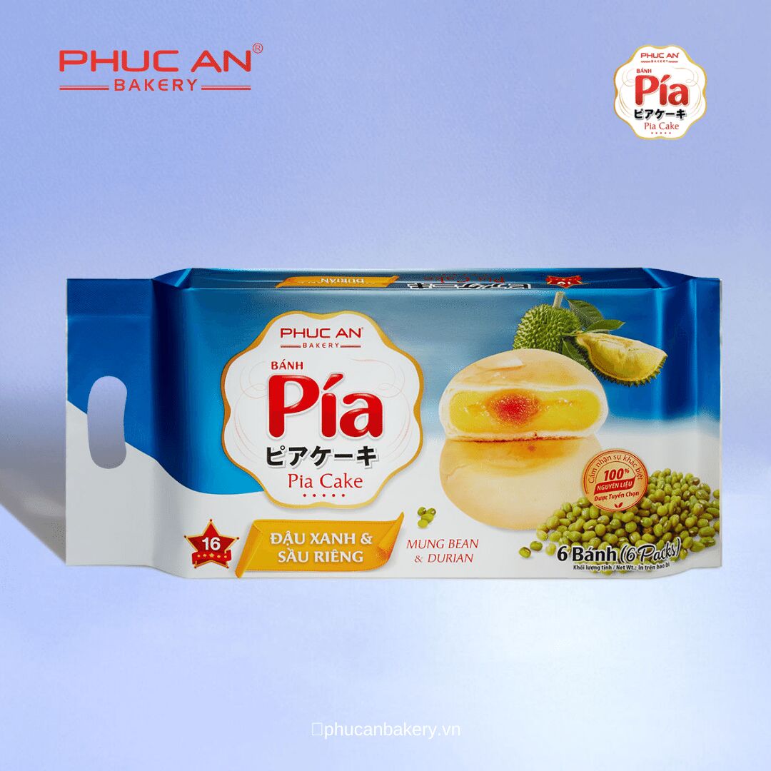 PHUC AN PIA CAKE -MUNG BEAN, DURIAN MIX SALTED EGG 6 count