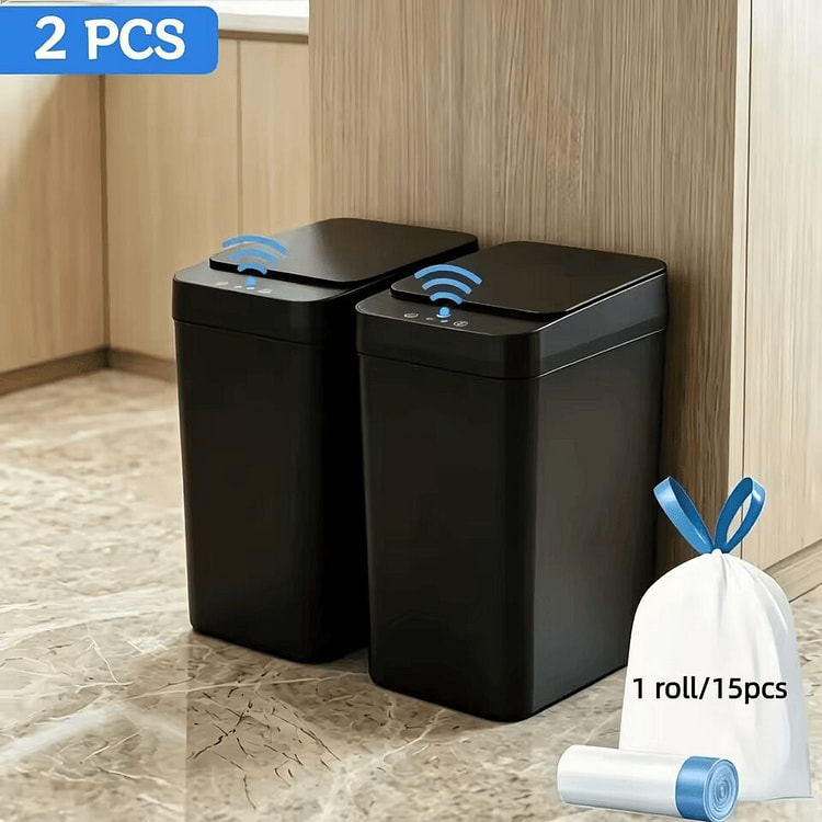 1 2 Pack 3.2 Gallon Slim Motion Sensor Trash Can, 2 can