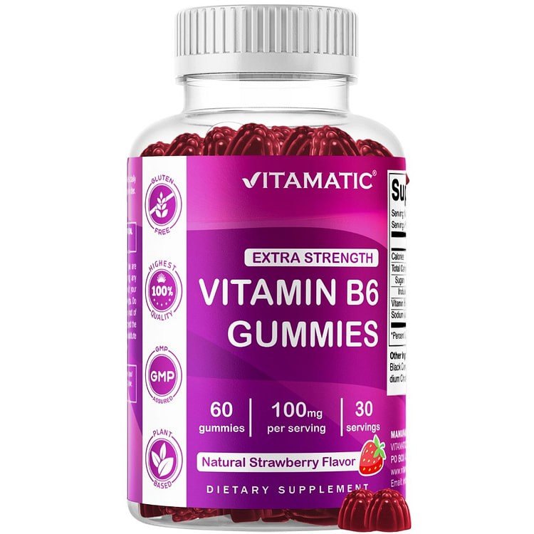 维生素B6 100毫克 - 草莓味 - 60粒软糖