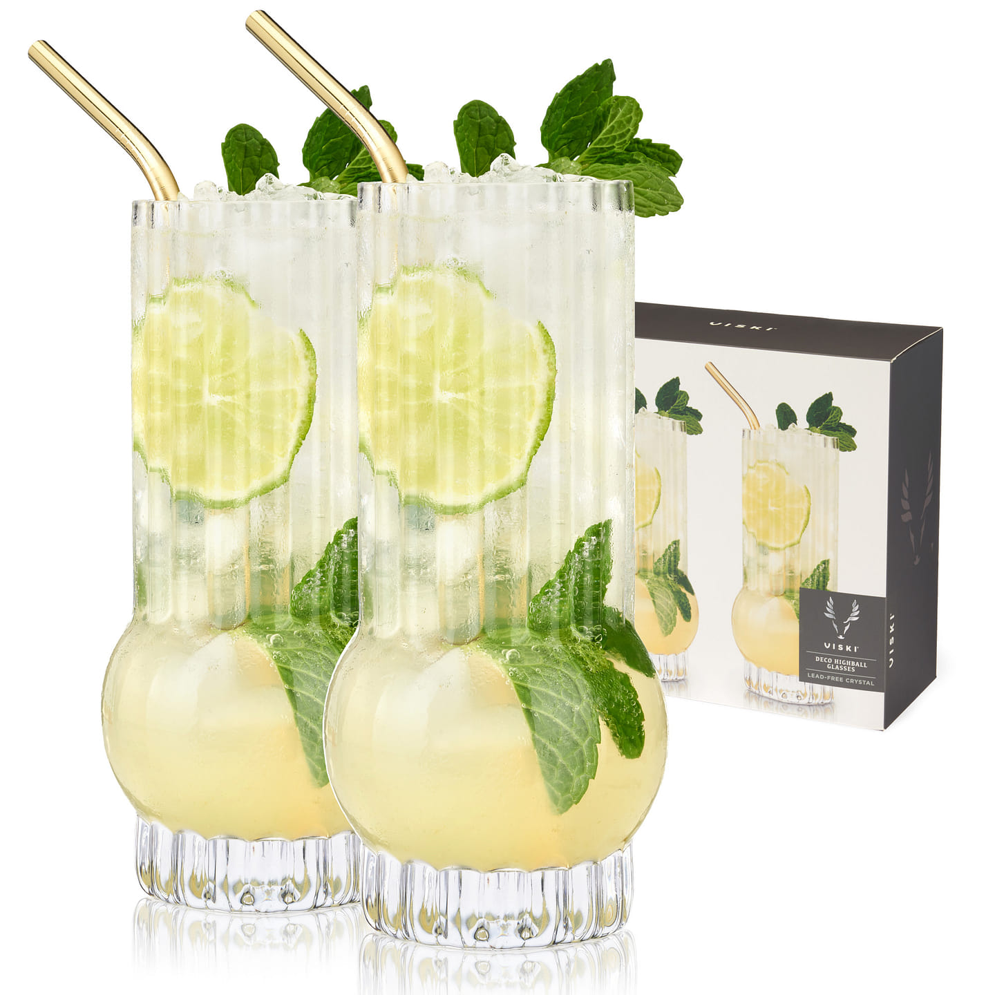 Deco Crystal Highball Glasses by Viski® 13 fl.oz