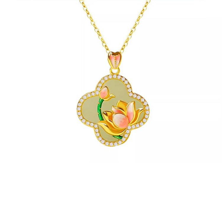 Four Leaf Grass Hotan Jade Pendant Gold 26 * 20mm 1 box
