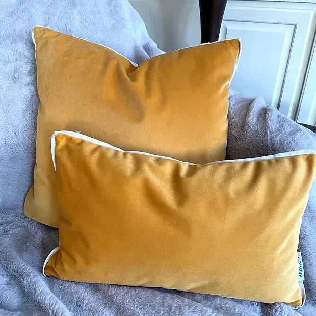 Saffron Velvet/Poly-Linen Pillow 1 each
