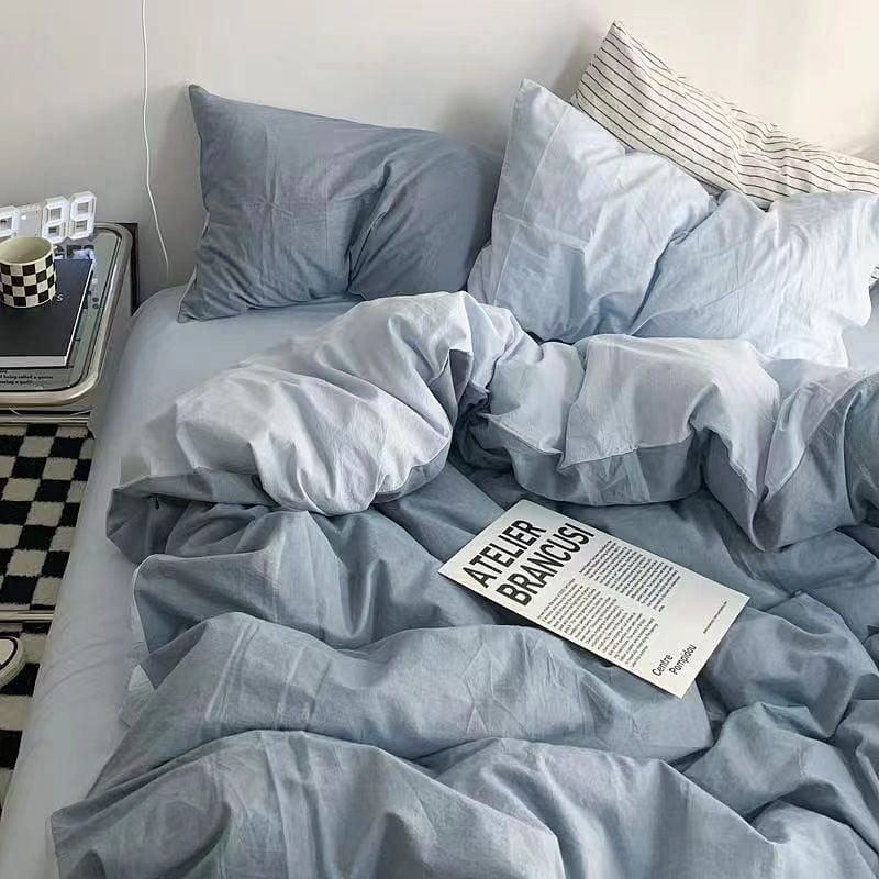 [Moonlight Mist Blue200*230] INS Bed 4 Piece Duvet Cover + Sheet + Pillow Ca 1 each