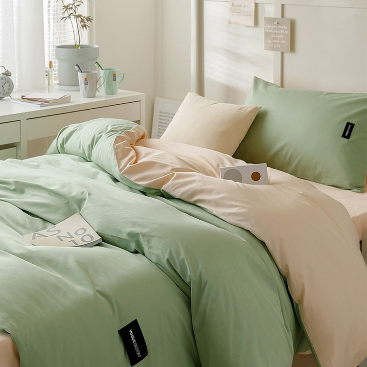 Solid Cotton BeddingSet Matcha Green+Pricot Large 1 each