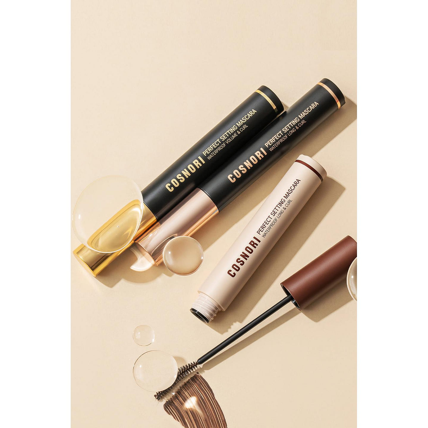 COSNORI Perfect Setting Waterproof Mascara, Long & Curl 02 Cozy Brown 1 each