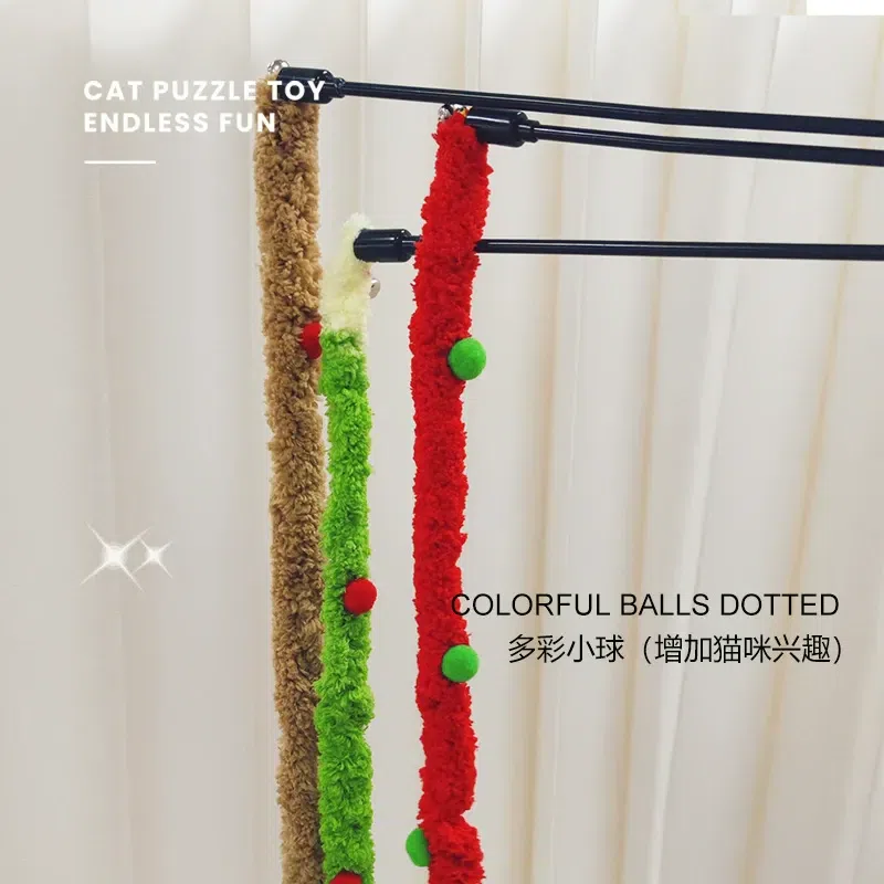 Plush cat toy stick(green) Handheld pet supplies 1 count