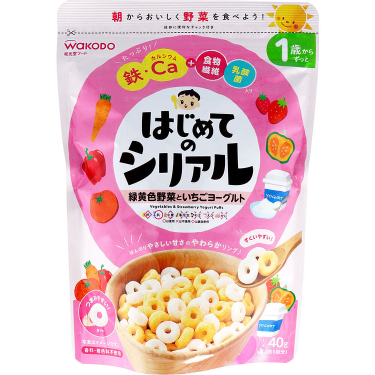 和光堂 4种绿黄蔬菜和草莓酸奶 微甜膨化大米麦圈
