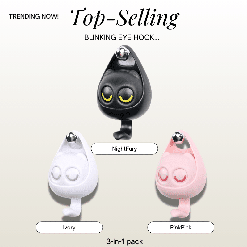 3 Pcs Blinking-Eyes Wall Hook NightFury/Pink/Ivory 0.2 lb