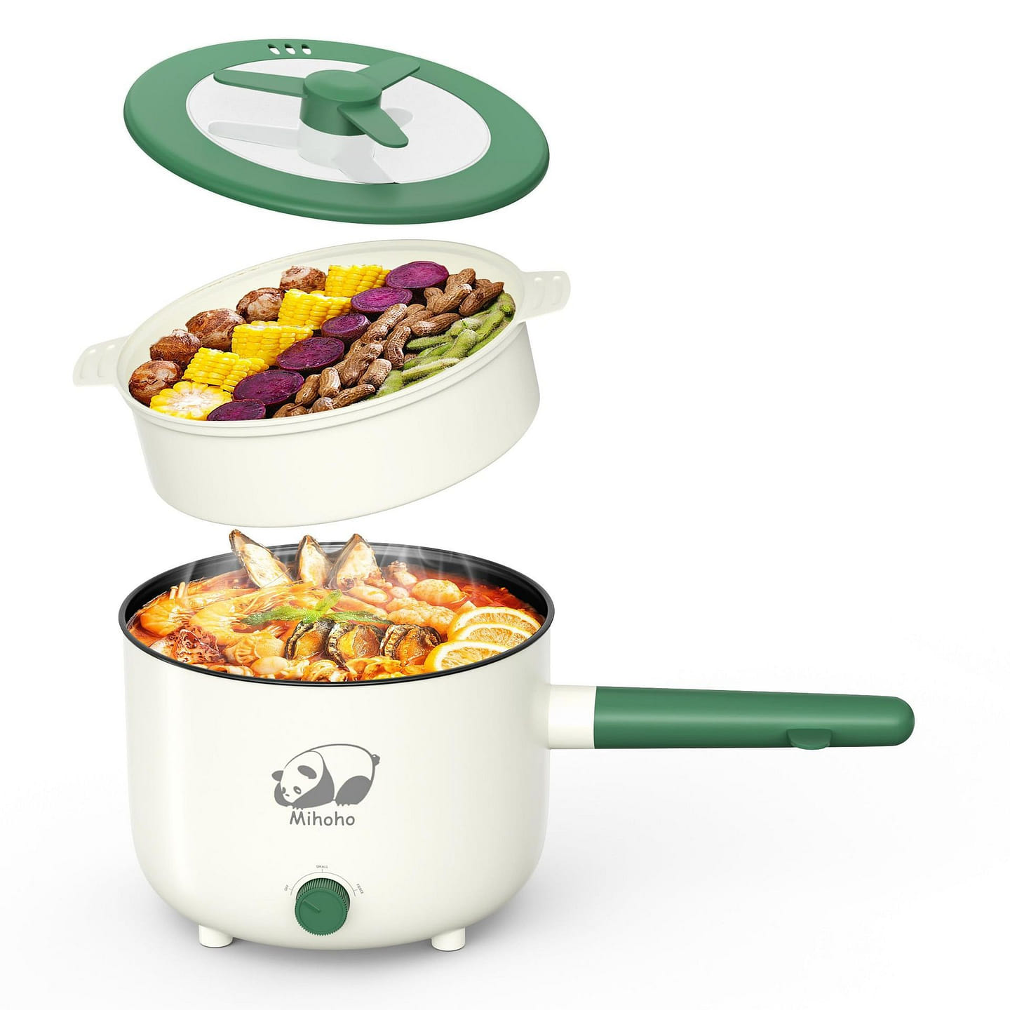 Electric Hot Pot with Steamer, Portable Nonstick Frying Pan with Dual Power 1 each