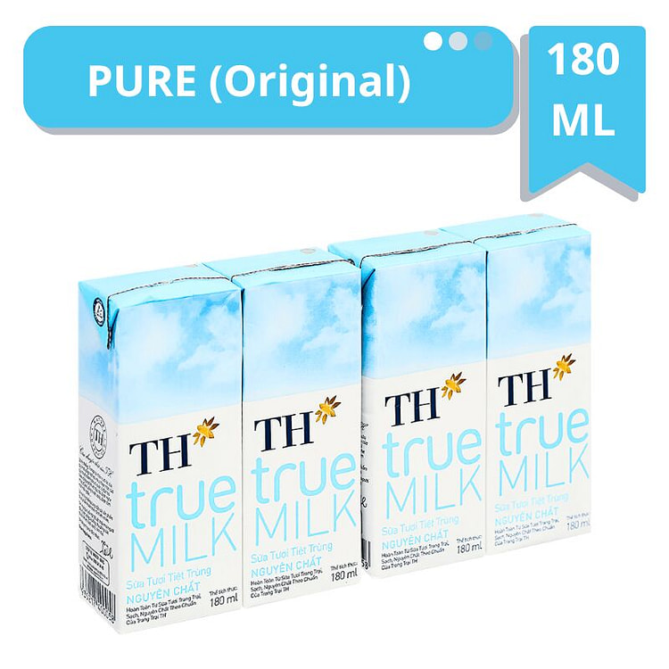 [TH] Sữa tươi tiệt trùng nguyên chất TH true Milk - 180ml (Lốc 4 Hộp) 1 eac