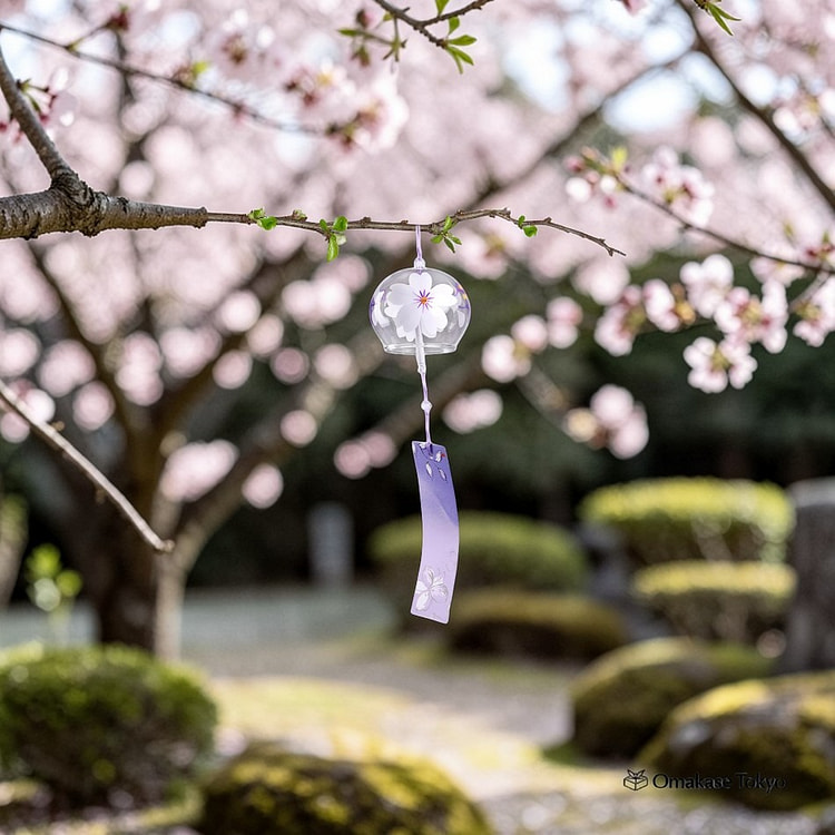 日本玻璃风铃 - 白色和紫色 317 克