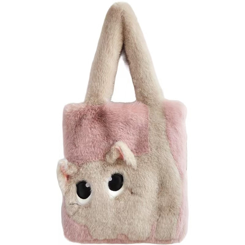 Big Eye Cat Bag New Autumn-Winter Large Patchwork Embroidery- Plum Pink 1Pc 1 count