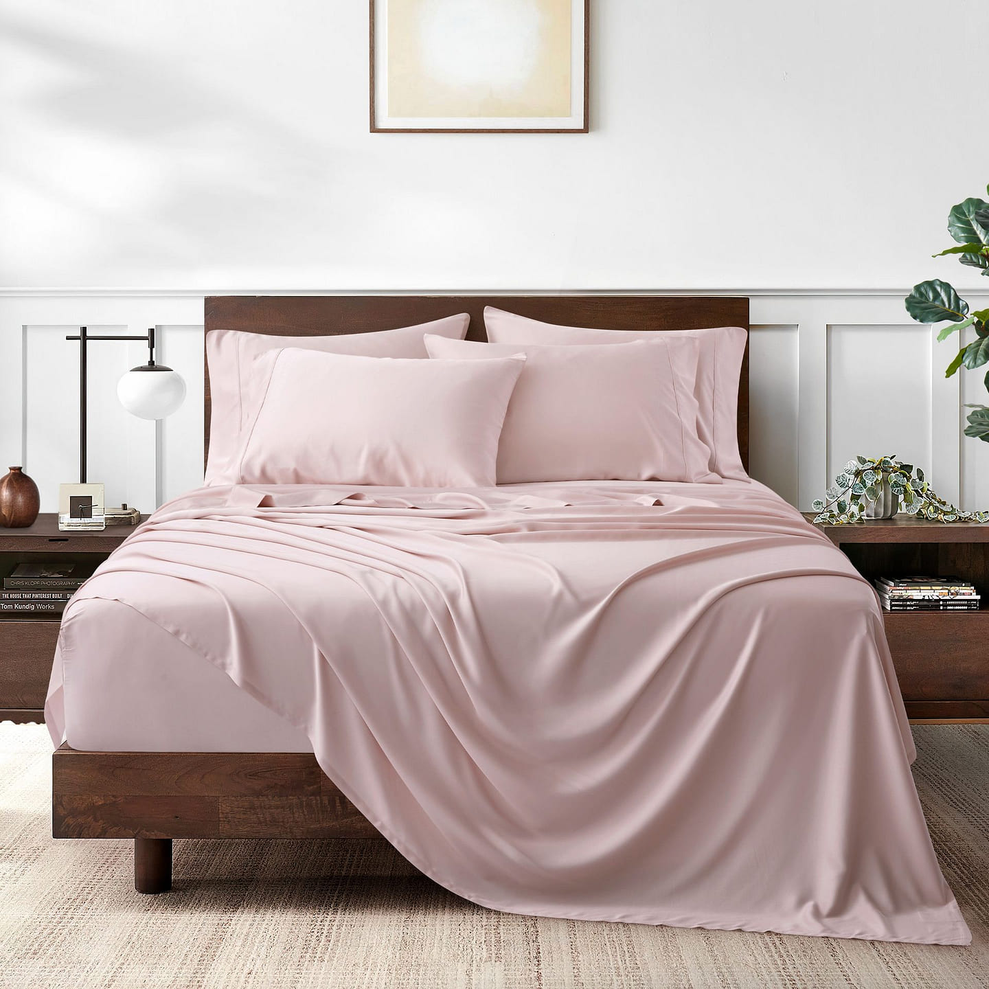 Amerian Home Collection Premium Bamboo Viscose Sheet Set, Pink, Cal-King 2700 グラム
