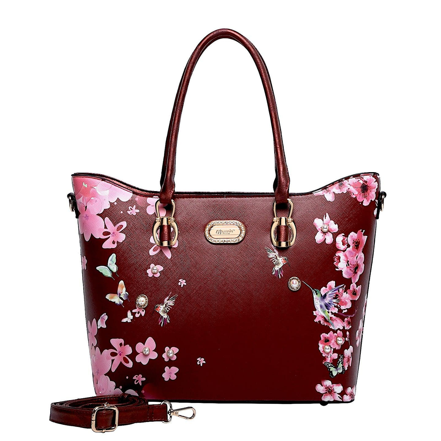 Hummingbird Bloom Vegan Leather Handle Bag + Wallet [KP6669+KPC8828-BG] 1 each