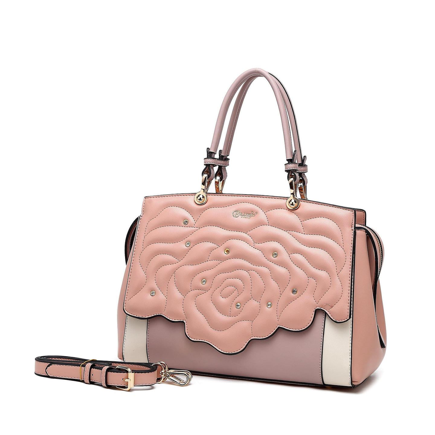 Rosette 3d Crystal Vegan Leather Metallic Handbag Candy [RA8523-PK] 1 each