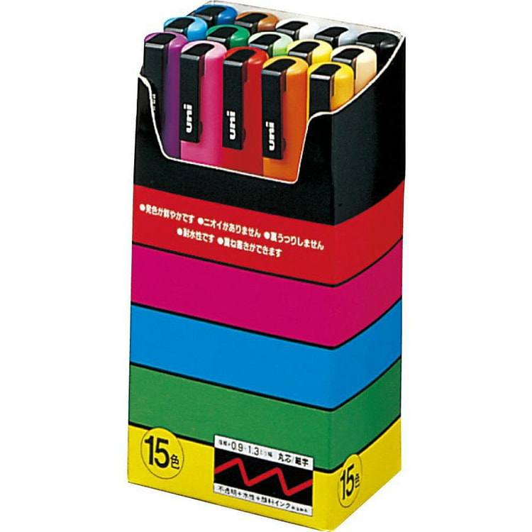 Mitsubishi Uni POSCA PC3M15C 水性马克笔套组 0.9-1.3mm（15色/细圆芯型）