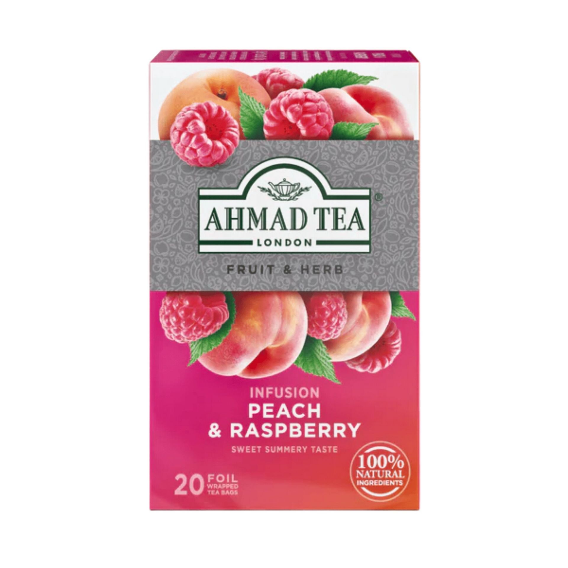 AHMAD TEA - Trà Thảo Mộc Đào & Mâm Xôi (20 Túi trà) 1 phần