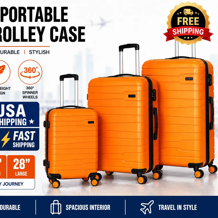 3-Piece ABS Trolley Luggage Set 20 24 28 Inch Roll 3 box
