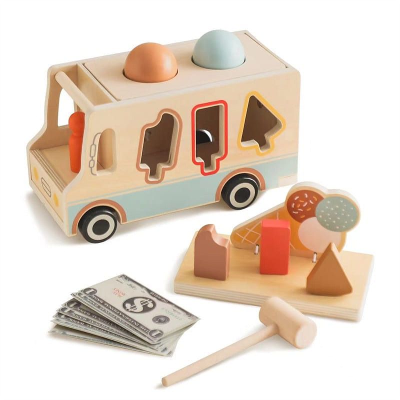 Children Play Home Wooden Toys Simulation Kitchen-Ice Cream Van 1 Set 1 box