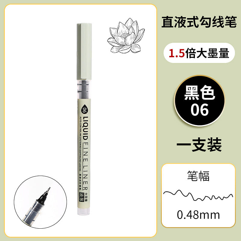 Black Liquid Ink Needle Pen Art Waterproof 0.48mm 1 each