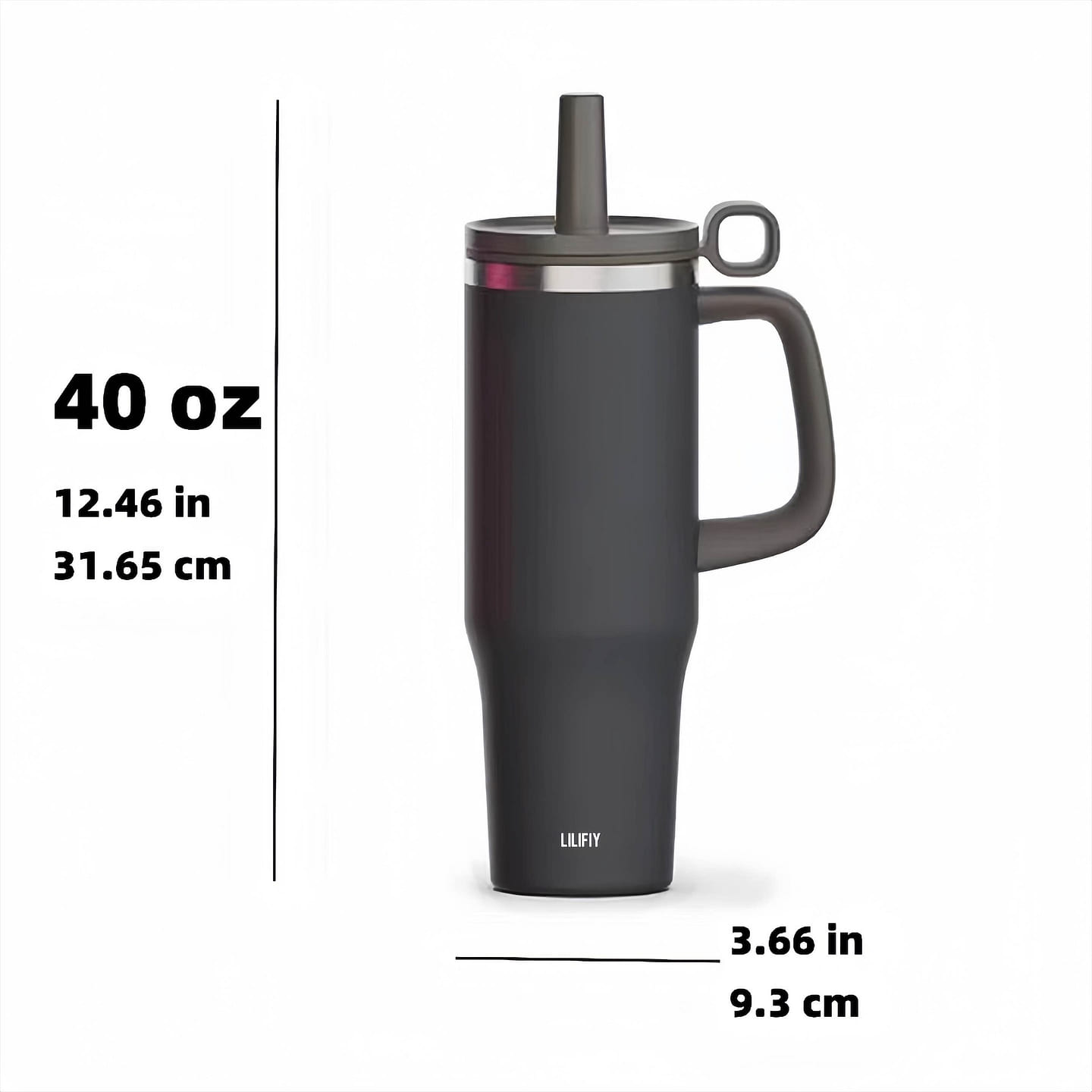 Lilifiy black Tumbler with handle and straw lid with cup accessories 0.75 fl.oz