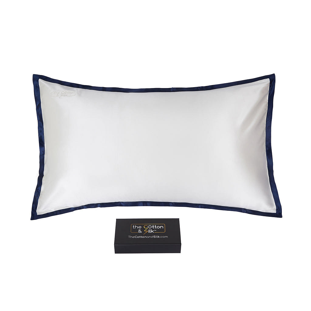 King-size 22 Momme Mulberry Silk Pillow Sham – Cream + Navy Blue King (20“ x 36“) / Cream + Navy Blue 0.5 lb