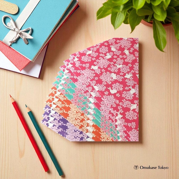 Japanese Washi Chiyogami Rabbit Cherry Blossom