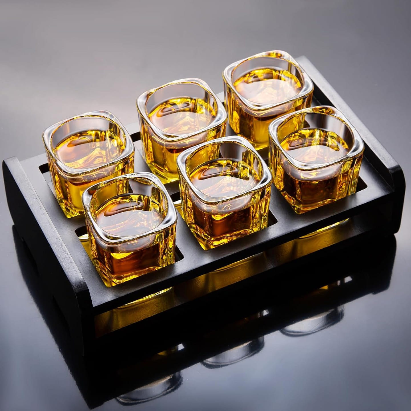 6-piece glass cup set and holder 2 ounces 2 fl.oz