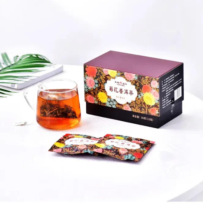 TenFu Chrysanthemum Puer triangle tea bag 36g/12 bags 1 box