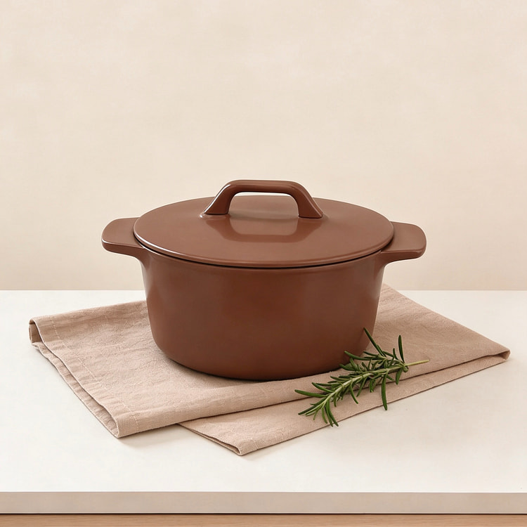 序食系列INS风铸铁珐琅锅焦糖色5QT焖烧煮炖煲锅 1 份