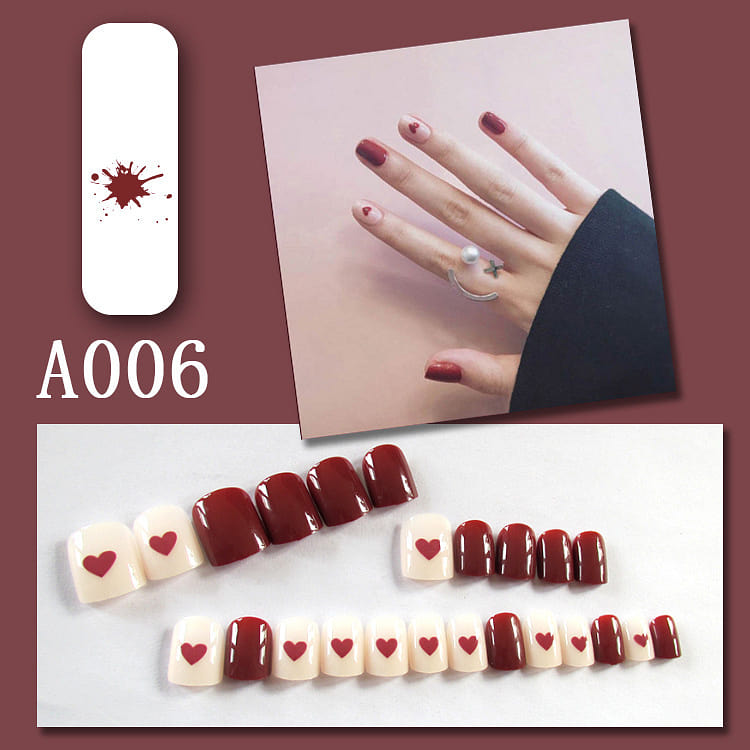 Press on Fake nails short dailyuse cute colorful fake nail comfortable A006 1 box