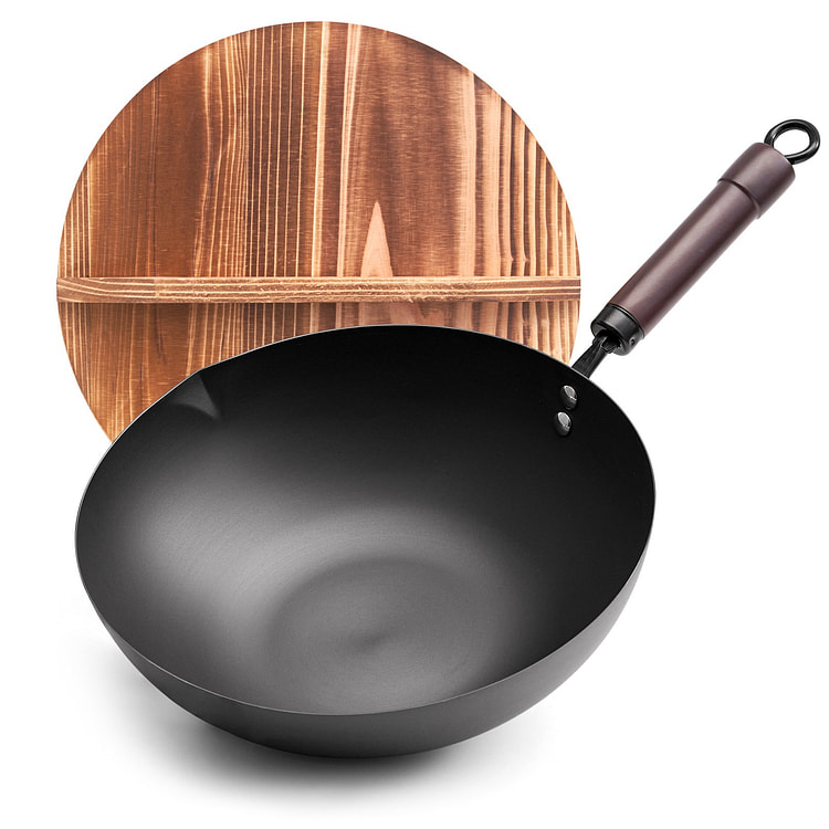 32CM Chinese Ultimate Iron Wok with Wooden Lid