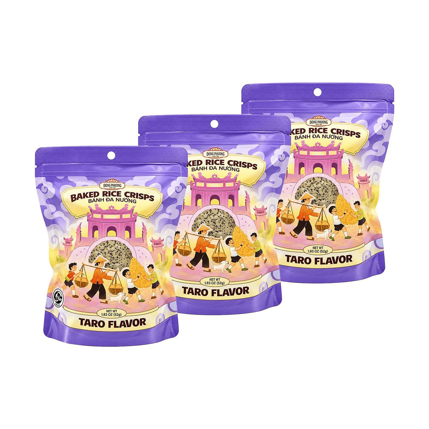 Dong Phuong Taro Baked Rice Crisps 1.83 oz 3 box
