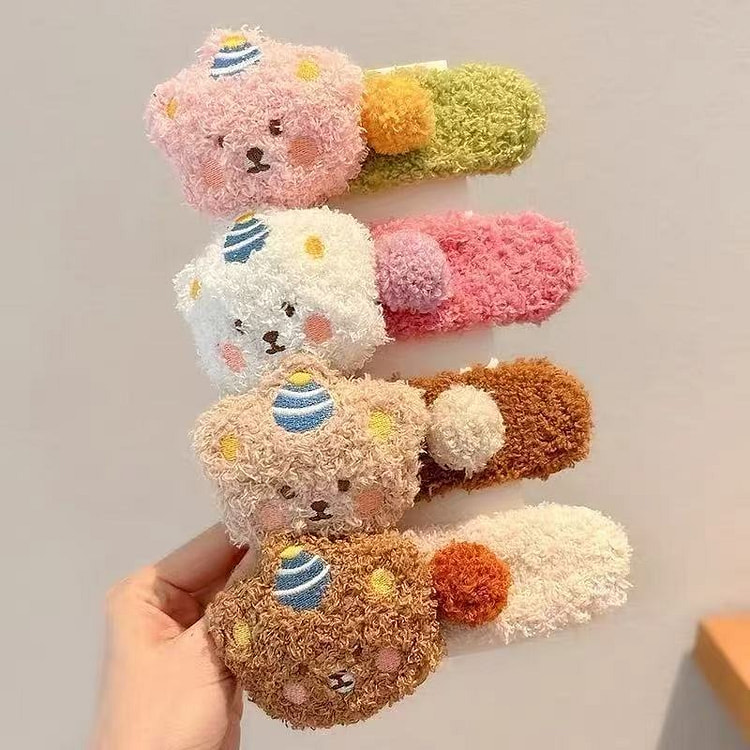 毛绒布丁熊鸭嘴夹4个装 4 份