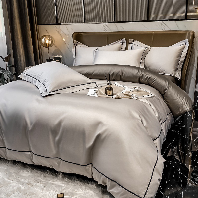 Pure Cotton Sheet & Quilt Cover Four-Piece Set Grey Twin Size 2500 กรัม