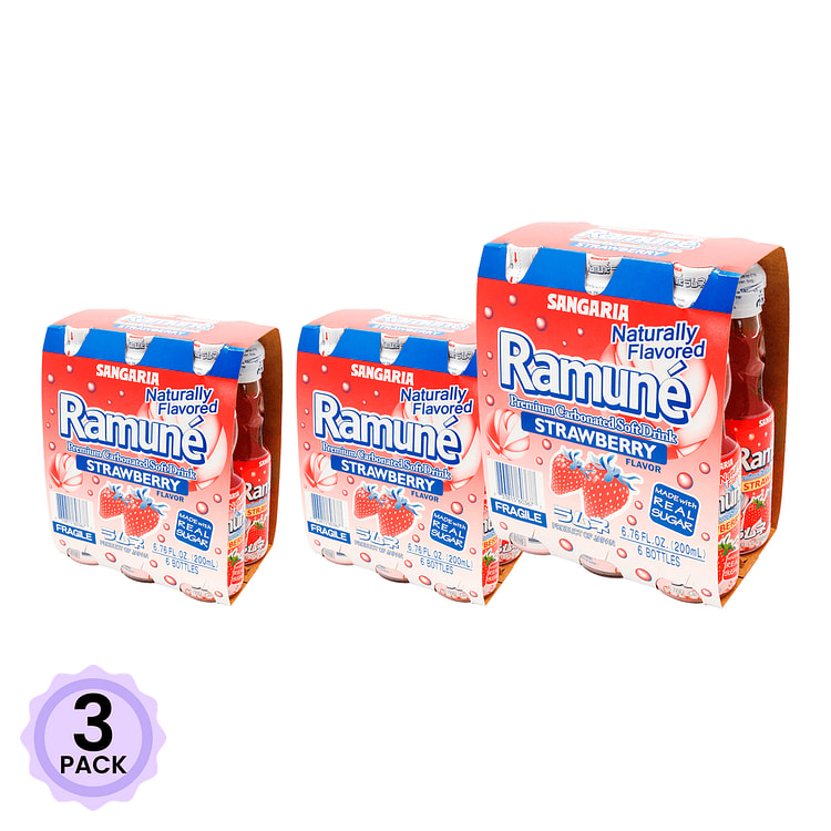 サンガリア ラムネ ソフトドリンク　ストロベリー味 6pack 200 ml(ミリリットル)*6 本*3 パック