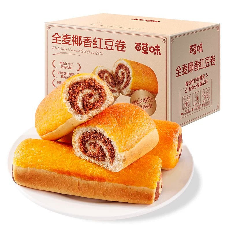 Baicaowei whole wheat coconut red bean roll bread 800 g