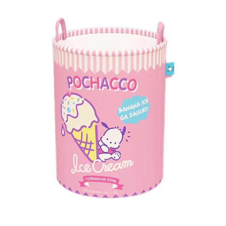 【中国直邮】日本 SANRIO 三丽鸥 可折叠圆筒储物筐 浴室 卫生间家用 大容量 衣服筐收纳桶-帕恰狗雪糕款 1个*|预计到达时间3-4周