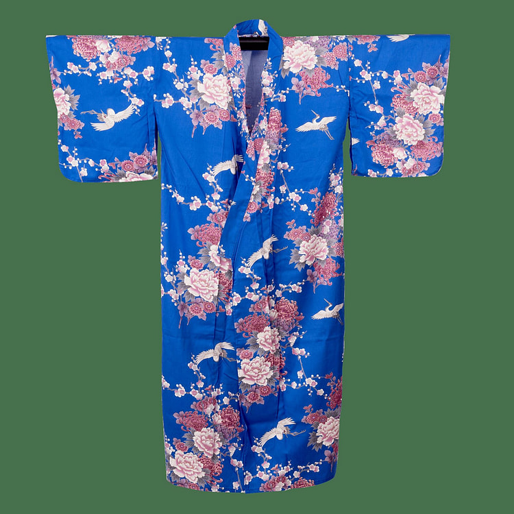 Japanese Kimono Robe (Blue Chrysanthemum & Peony)