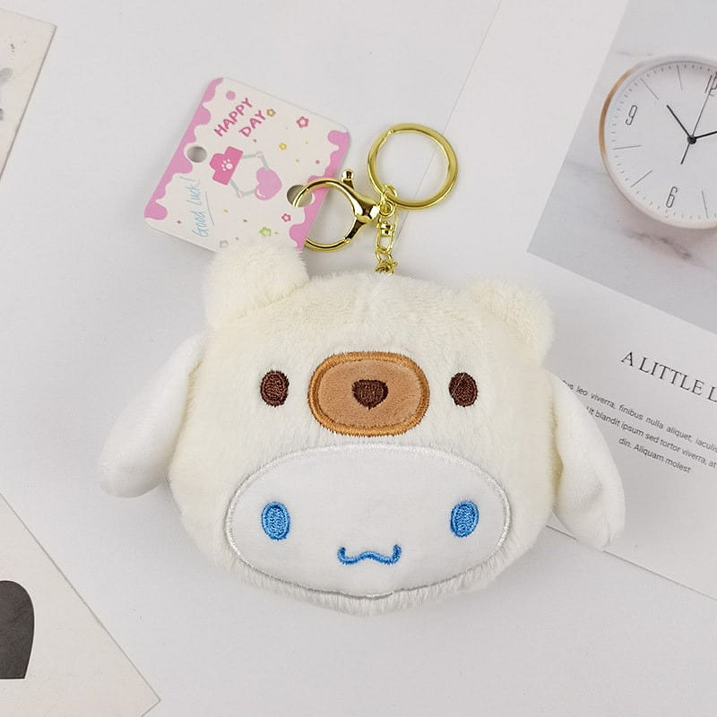 Sanrio Cute Teddy Bear Plush Coin Purse Student Wallet Organizer Keychain-White 1 each