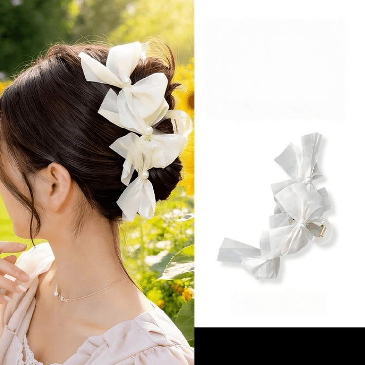 Bow Tulle Hair Claw13cm White Elegant Soft Clips 1 count