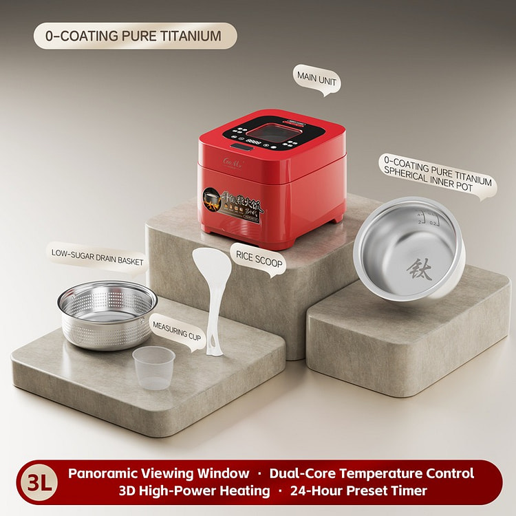 3L升纯钛胆电饭煲智能控糖分离米汤柴火饭锅-红色 1 把