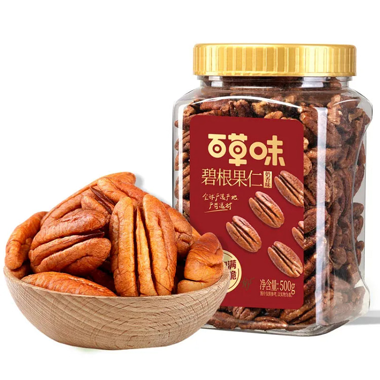 百草味碧根果仁500g罐装核桃仁零食小吃坚果奶香味 500 克