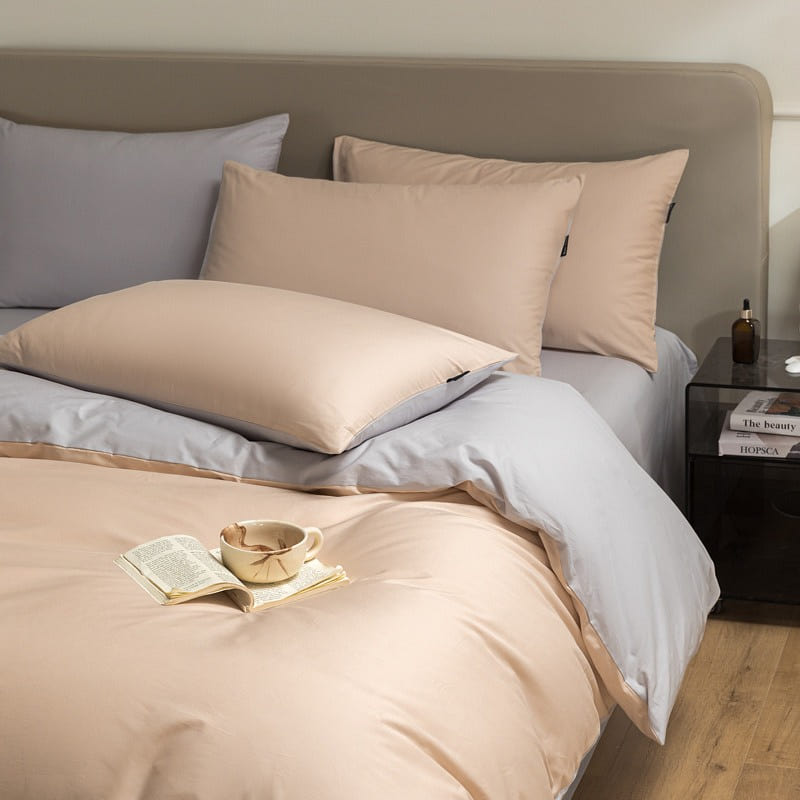 Bedding Set King Size Flat Sheetx1 Duvet Coverx1 Pillow Casex2 Pink+Grey 1 each