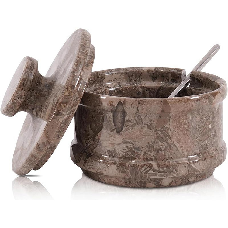 Radicaln Marble Salt Box with Lid & Spoon, Oceanic