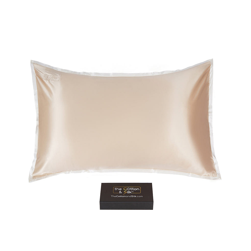 TheCoton&Silk 22姆米桑蚕丝枕套, Caramel + Cream, Queen Size 0.5 磅