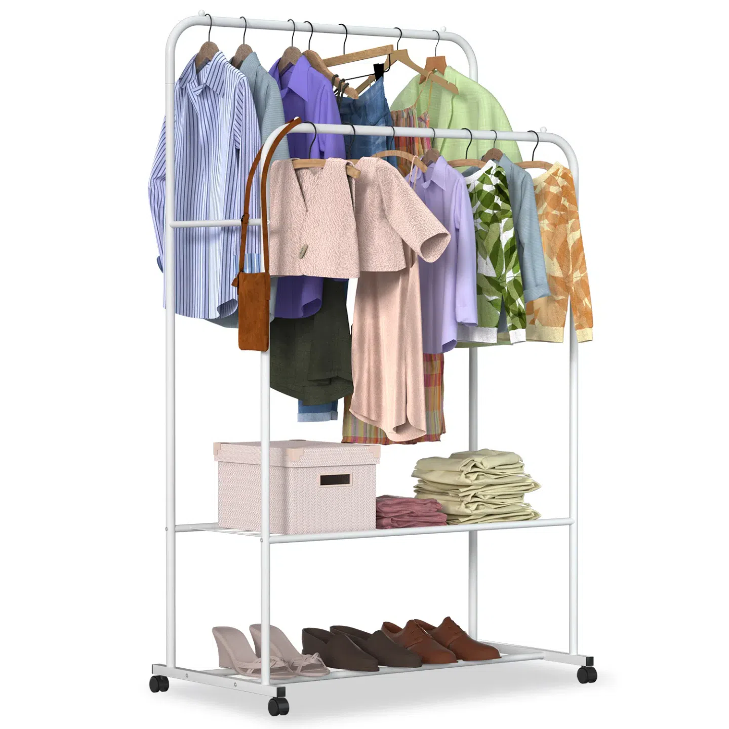 Garment Hanging Rack Clothing Hanging Rail Pillow Shoe Display Organizer Stand Rolling Wheel Clothes Organizer 1 each