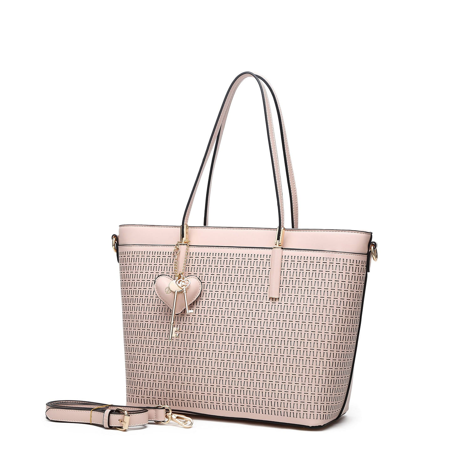 Sacred Love Wings Crystal Vegan Leather Tote Bag + Wallet [RA8869+RAW8868-IV] 1 each
