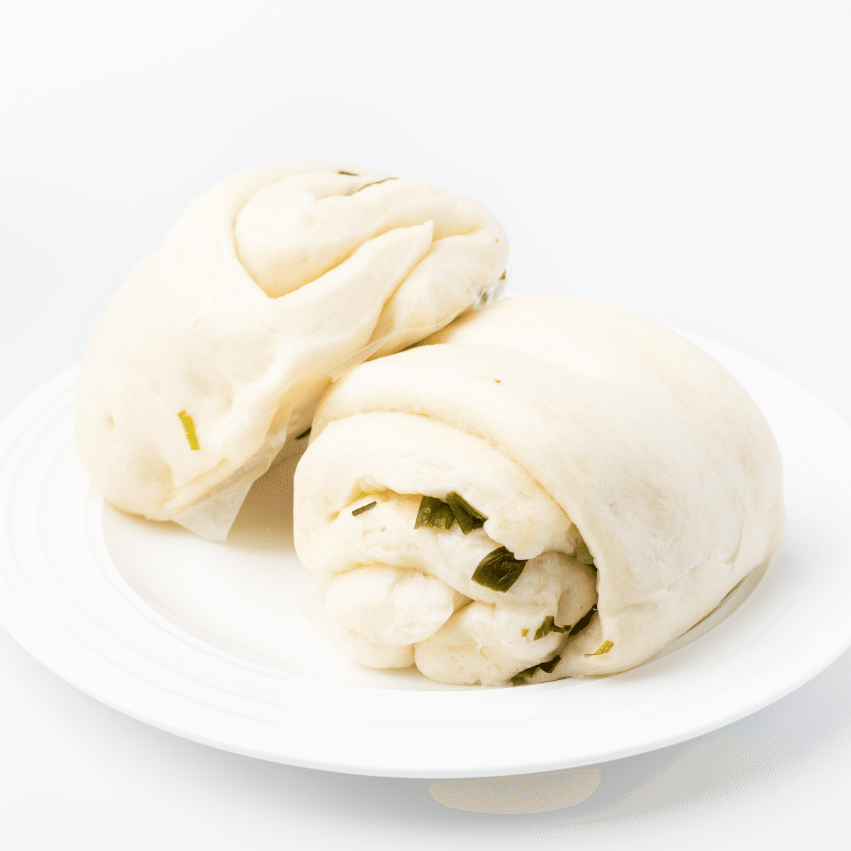Pão enrolado de cebolinha verde feito à mão no vapor 6 unidades 1 unidade