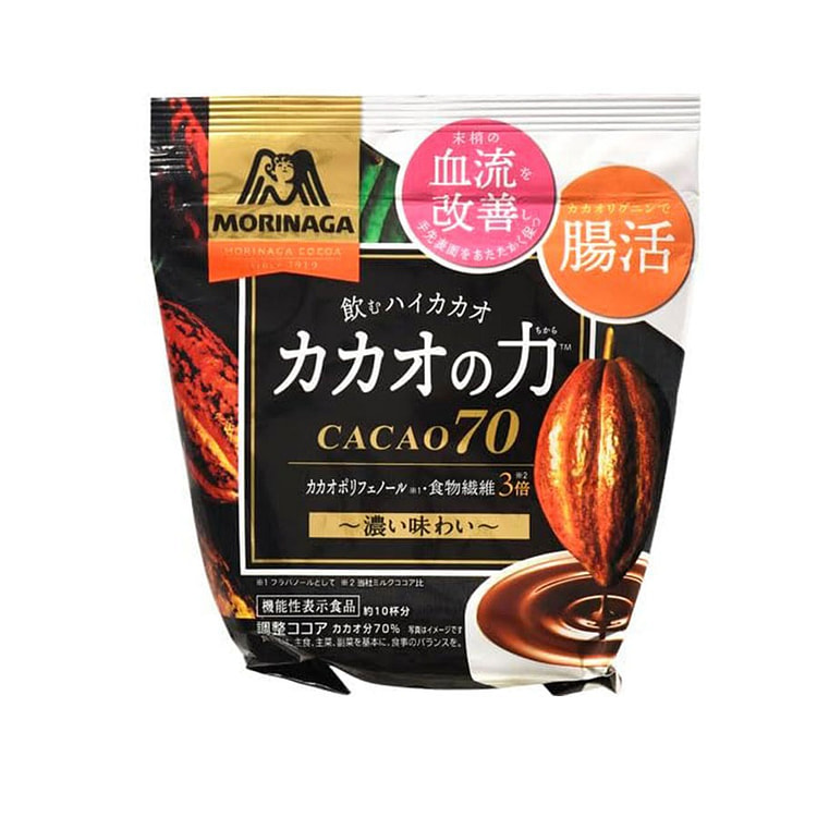 日本 森永 可可浓度70％ 牛奶可可粉 速溶冲饮 肠活膳食纤维